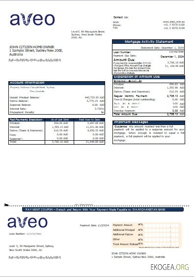 Australie Relevé hypothécaire de la banque Aveo scr